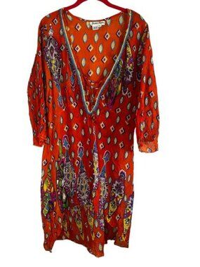Colorful Paisley Tunic Dress Red XL Rave Festival Boho Indie Whimsical Beachy